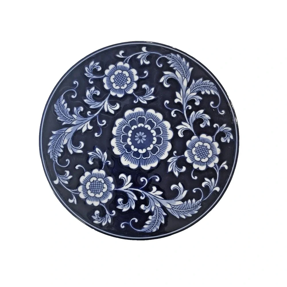 Vtg Pier 1 Mandarin Cobalt Blue White Floral Porcelain 8.25